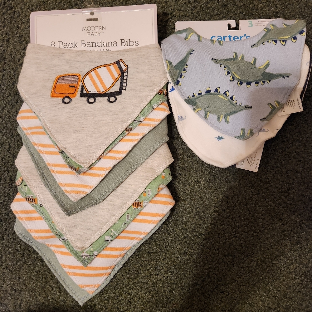 2 Packs Of  Boy's Bandana Bibs BRAND NEW Carter's Modern Baby Dinos Trucks NEW